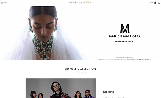 Home page of Manish malhotra website